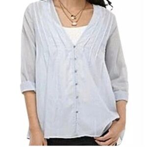 Eileen Fisher Pale Blue V-Neck Blouse 100% organic cotton medium